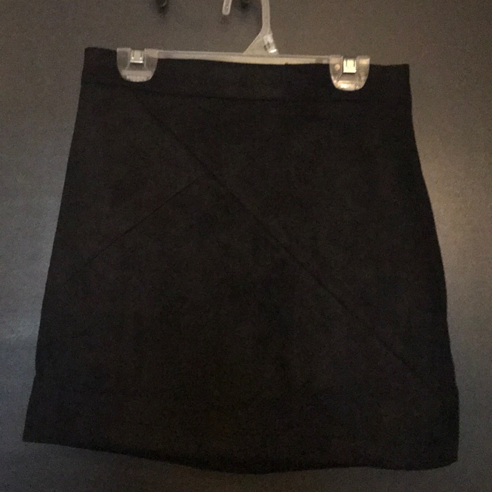 Black suede skirt.